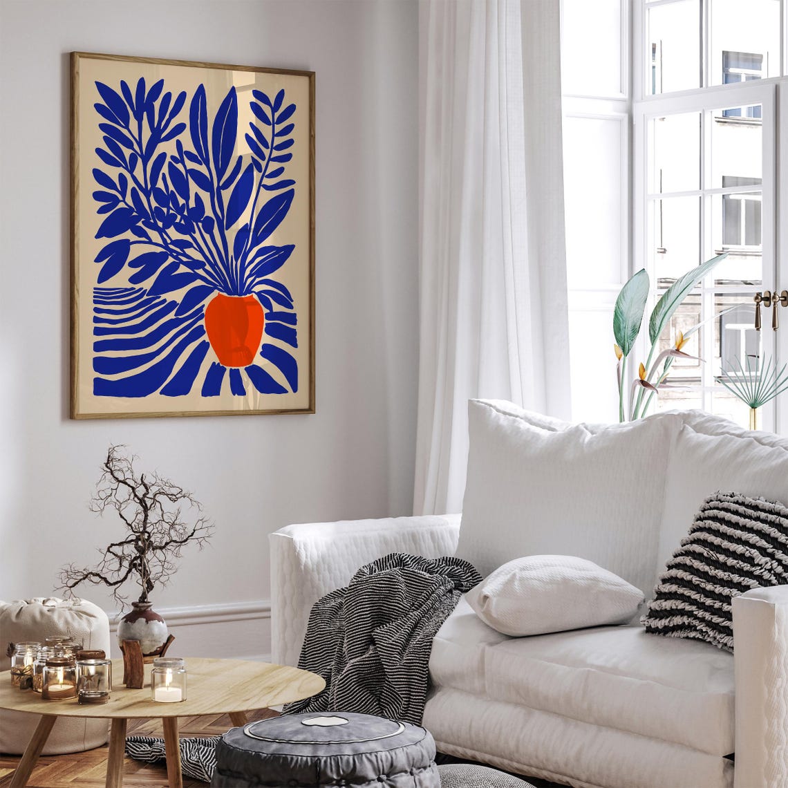 Blue Foliage in Orange Vase Bold Matisse Style Botanical Poster - Image 5