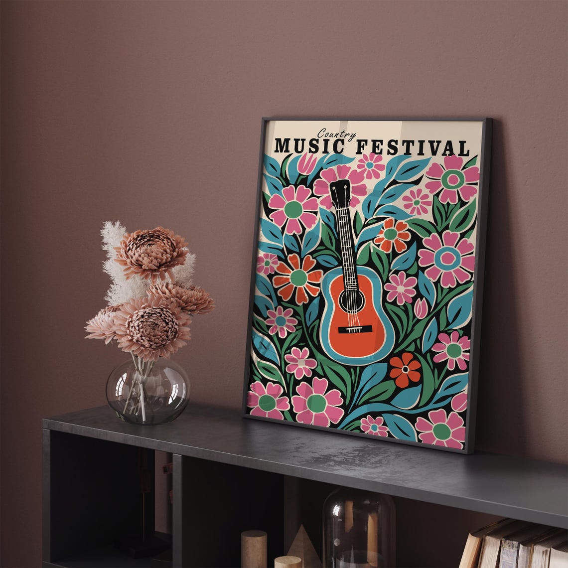 Country Music Poster Vintage Music Poster Western Wall Art Nashville Floral Poster Farmhouse Decor Country Music Fan Botanical Print - Image 2