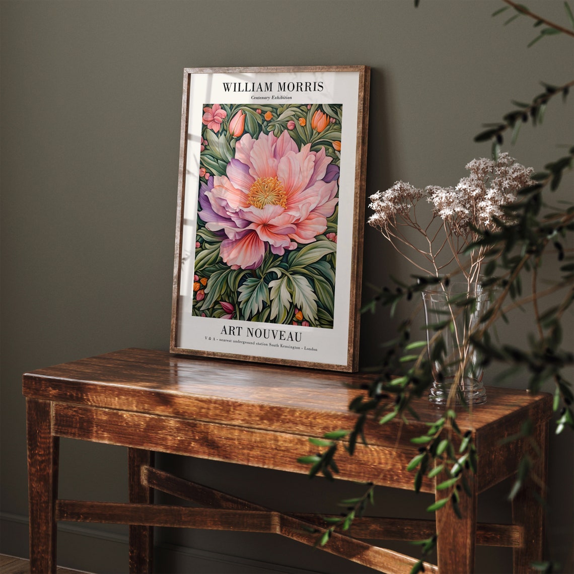 William Morris Centenary Art Nouveau Pink Peony Flower Poster - Image 3