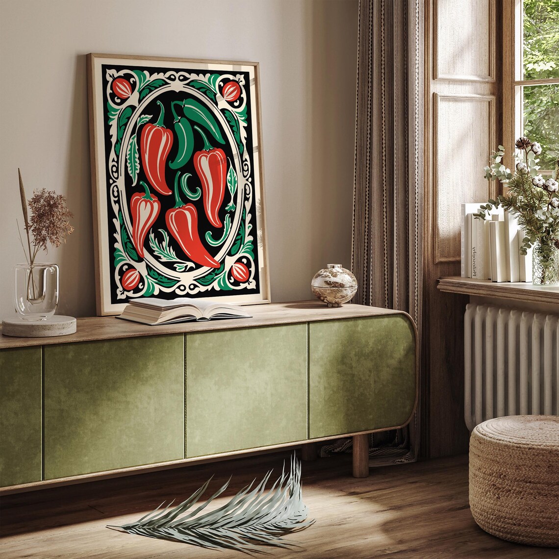 Rococo Peppers Art Print Poster Elegant Kitchen Wall Decor Victorian Vegetable Print Green Red Peppers Wall Art Airbnb Print - Image 3