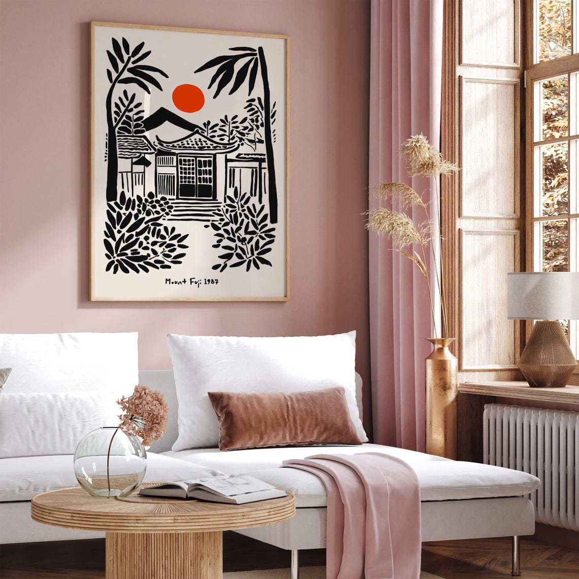 Mount Fuji 1987 Japanese Teahouse Red Sun Ink Japan Travel Poster - Image 3