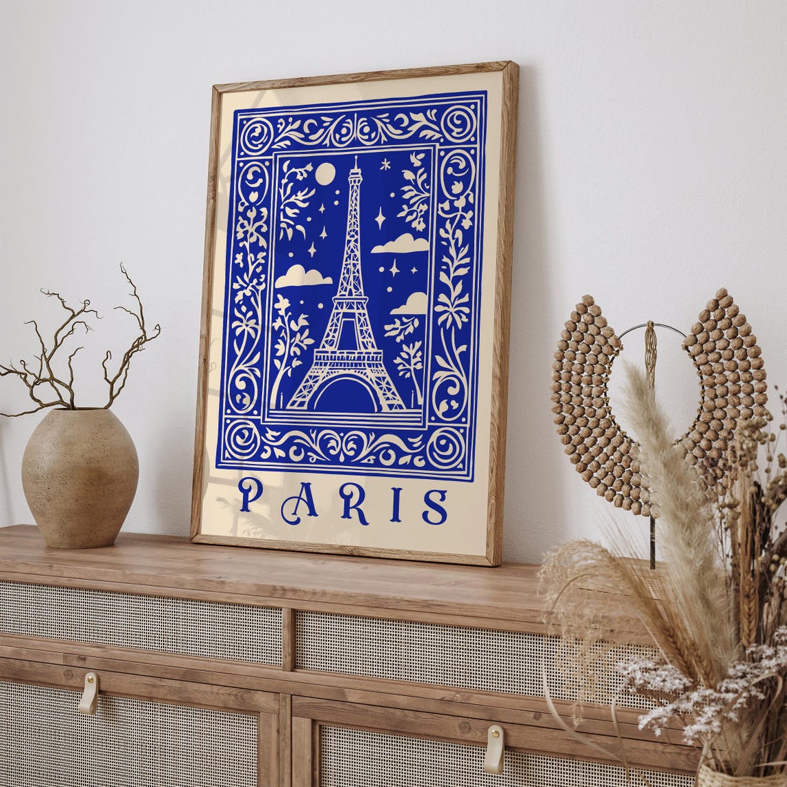 Paris Eiffel Tower Moonlit Indigo Ink Vintage Style Travel Poster - Image 2