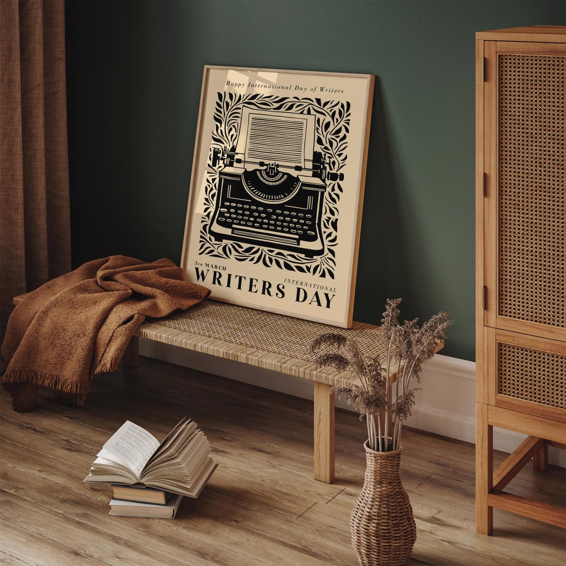 Retro Gift International Writers Day Beige Typewriter Poster - Image 5