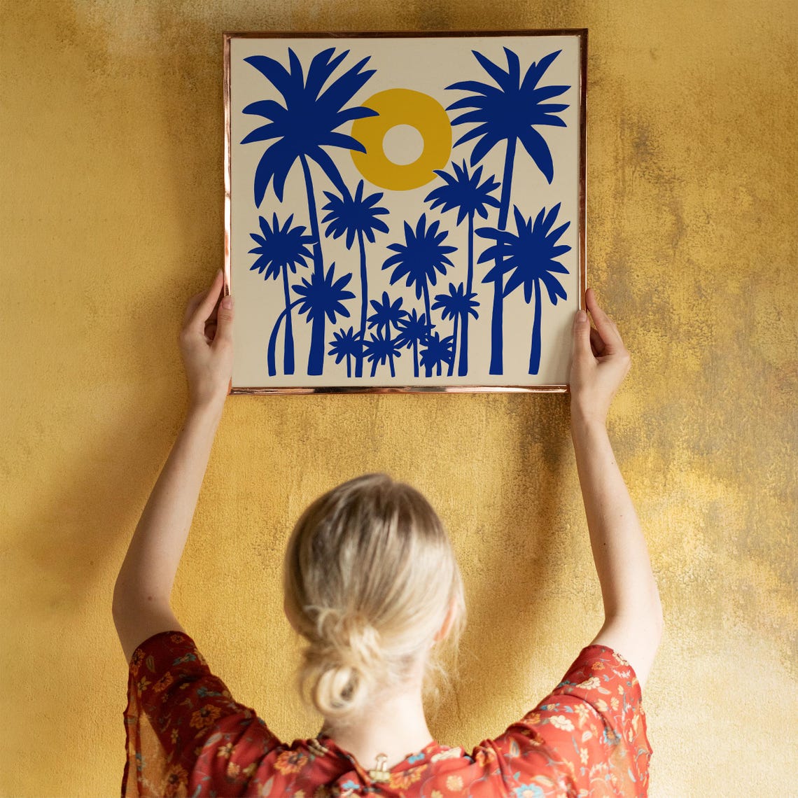 Hawaii Blue Palms Golden Sun Minimalist Tropical Wall Poster - Image 3