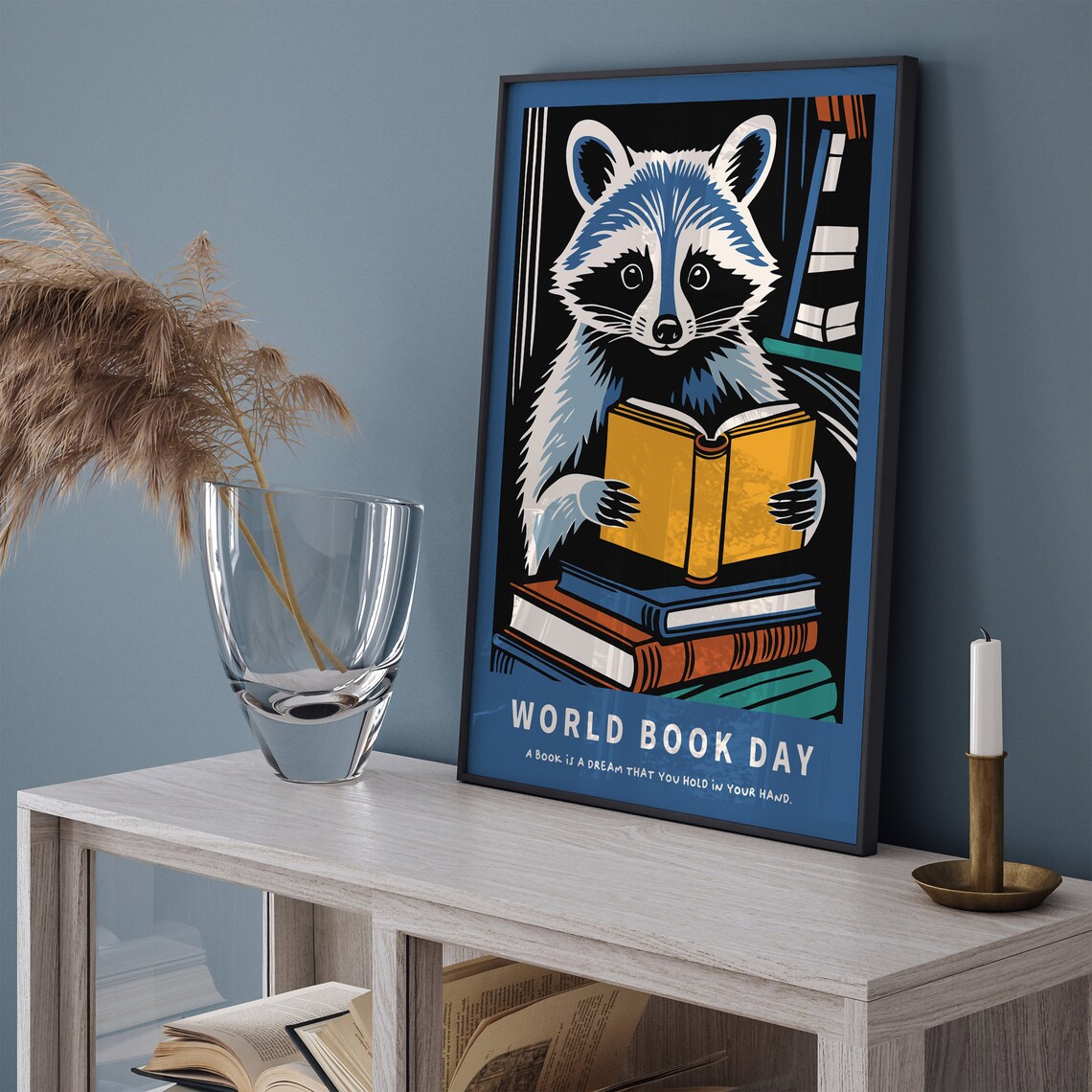 World Book Day Raccoon Reading Books Literary Quote Art Poster - Image 3