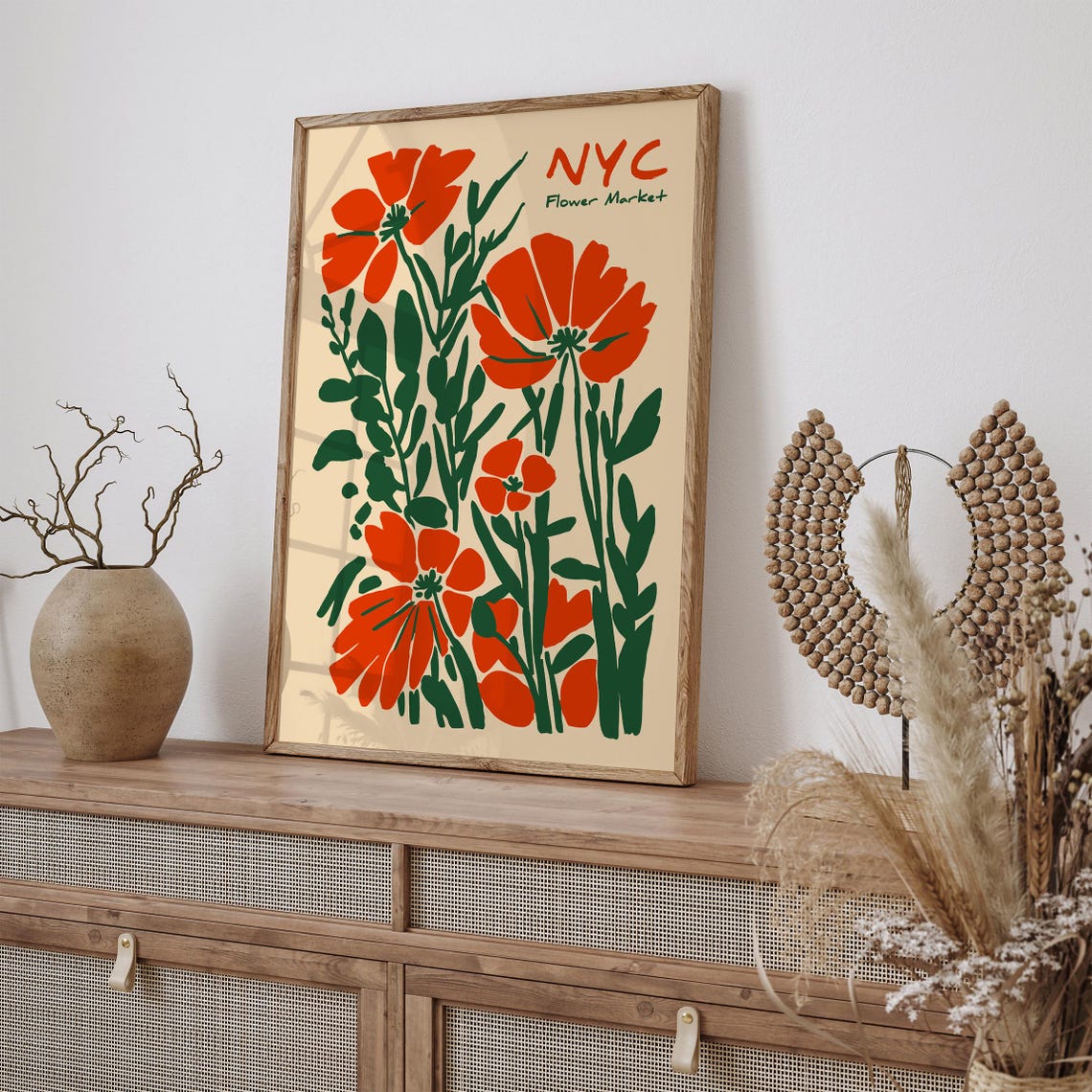 NYC Flower Market Orange Poppies Bold Graphic Floral Wall Art - Image 3
