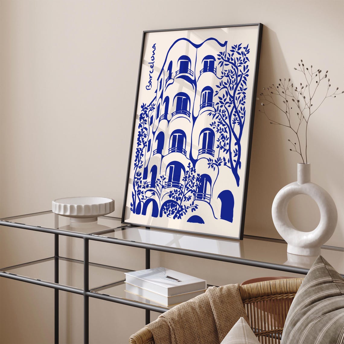 Barcelona Gaudi Architecture Blue Minimalist City Travel Poster - Image 3