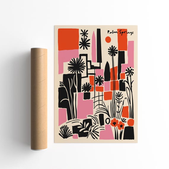 Modern Abstract Palm Springs Poster Vibrant Mid Century Wall Art Bold Geometric Botanical Print Retro Decor Colorful Home Office Art