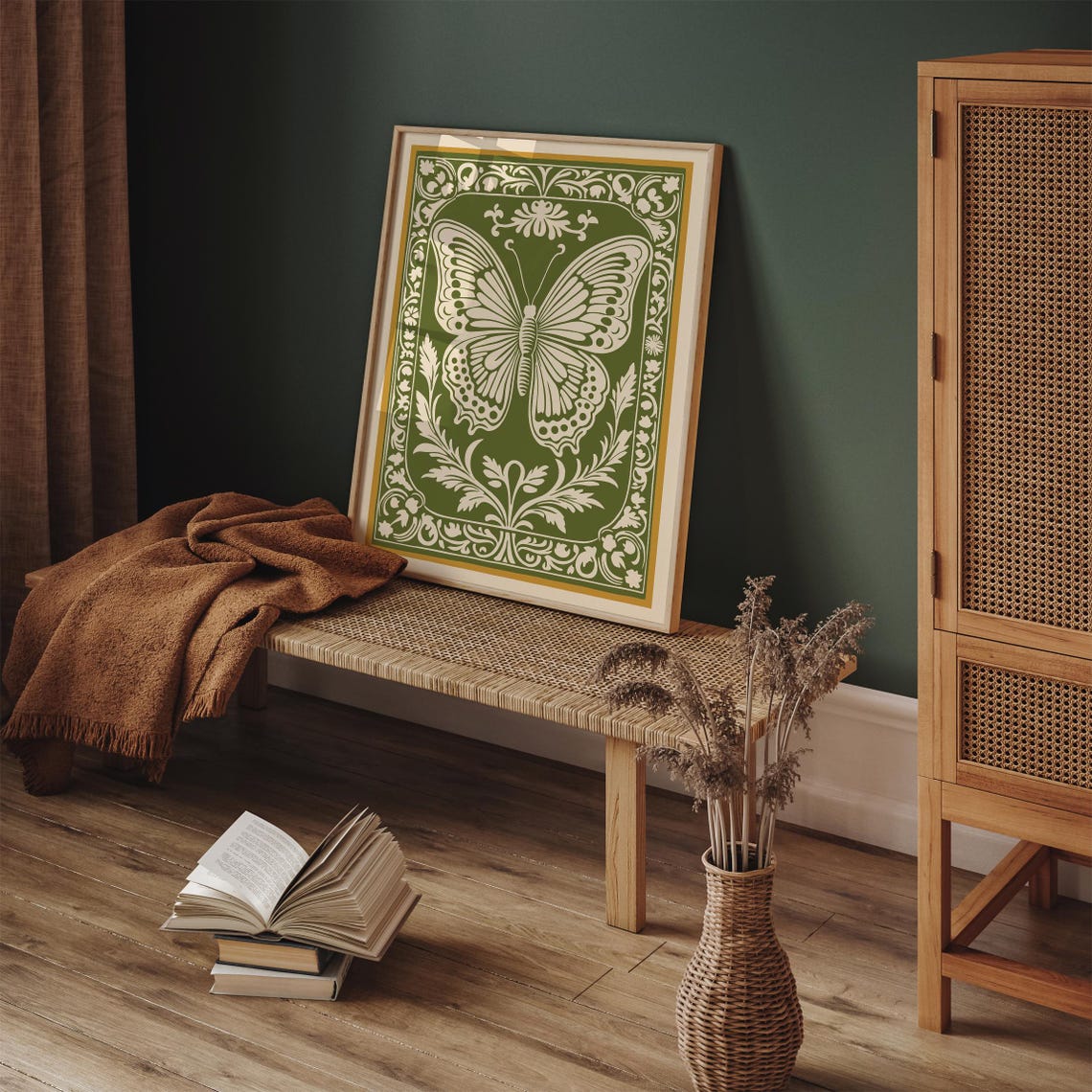 Butterfly Poster Green Rococo Art Print Elegant Botanical Wall Decor Nature Home Decoration Classic Boho Gift For Butterfly Lovers - Image 4