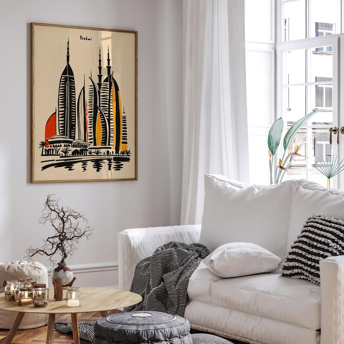 Dubai Black Ink Skyscraper Skyline Red Sun Modern Travel Poster - Image 3