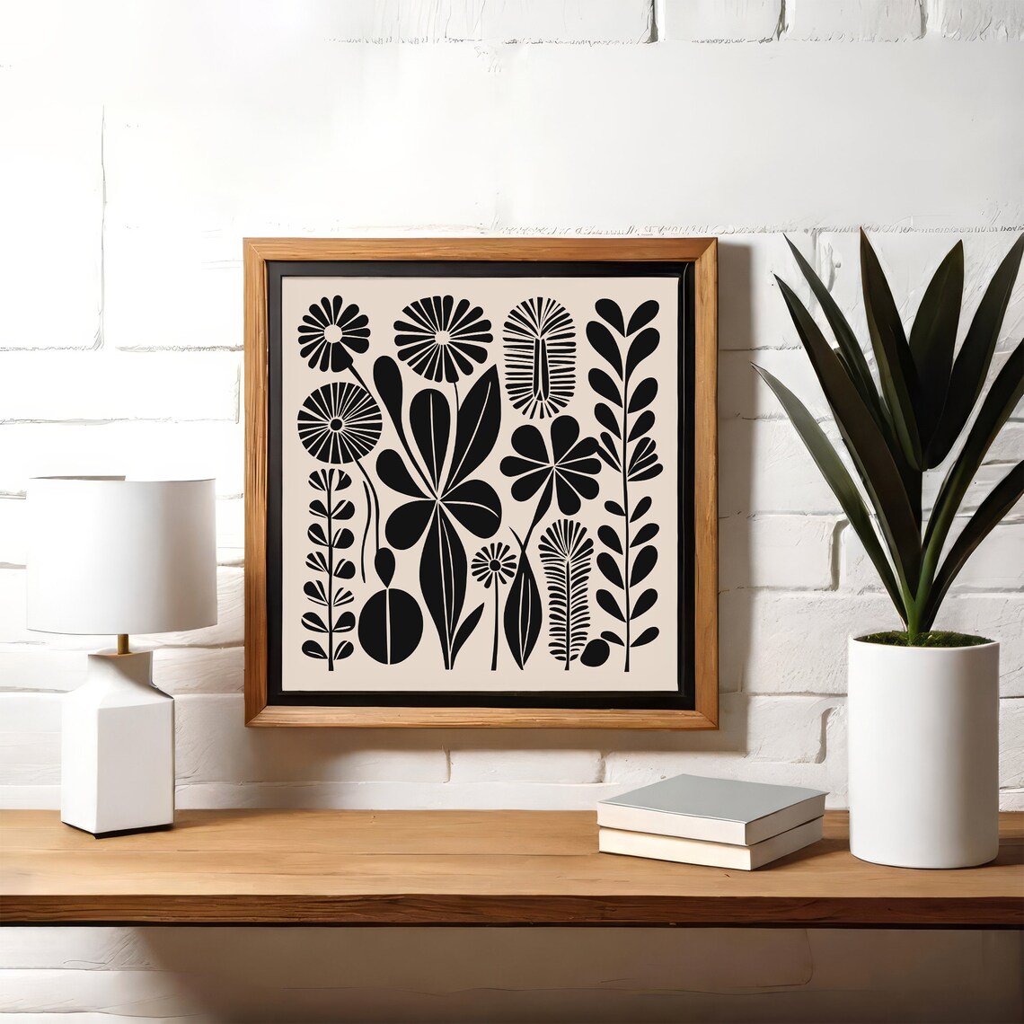 Monochrome Black and White Scandinavian Botanical Floral Wall Art - Image 4