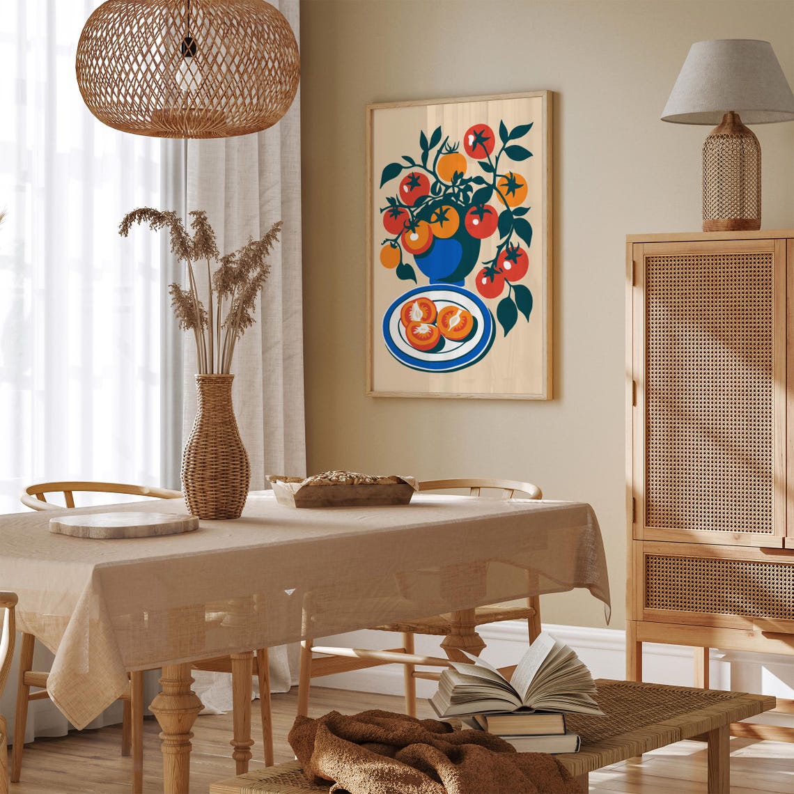 Fresh Tomato Plant Blue Vase Sliced Tomatoes Kitchen Decor Poster - Image 5