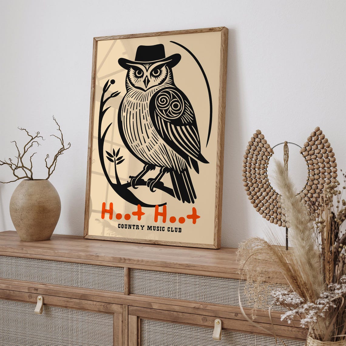 Hoot Hoot Country Music Club Cowboy Owl Rustic Woodcut Poster - Image 3