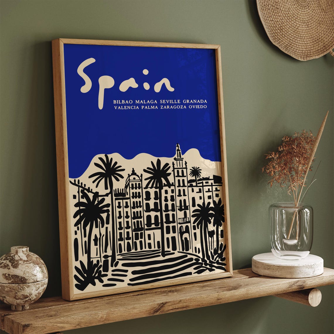 Spain Blue Palm Skyline Zaragoza Oviedo Cityscape Travel Poster - Image 2