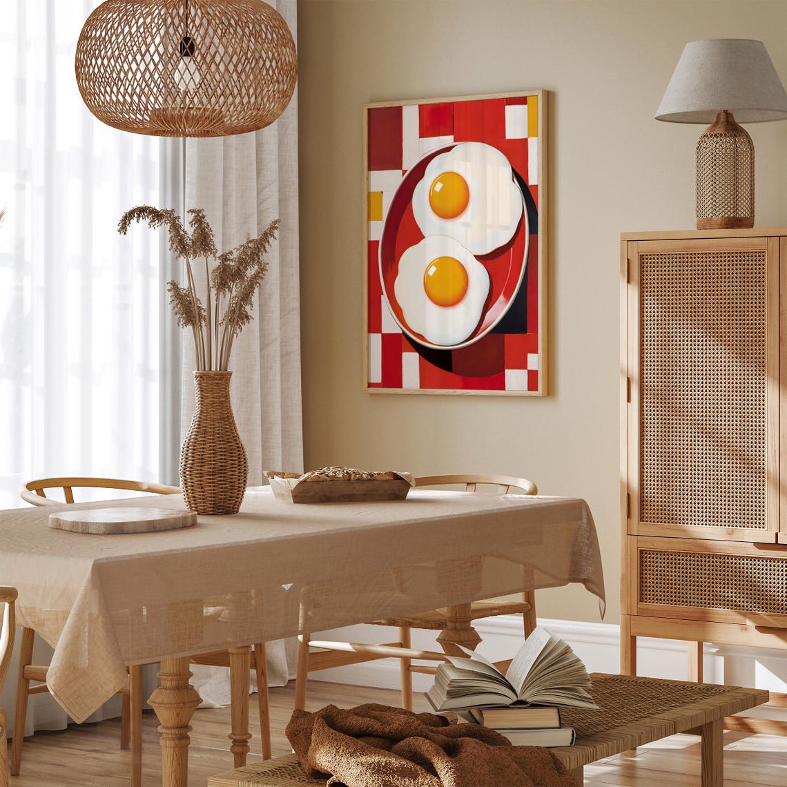 Retro Red Fried Eggs Breakfast Kitchen Food Illustration Poster - Image 6