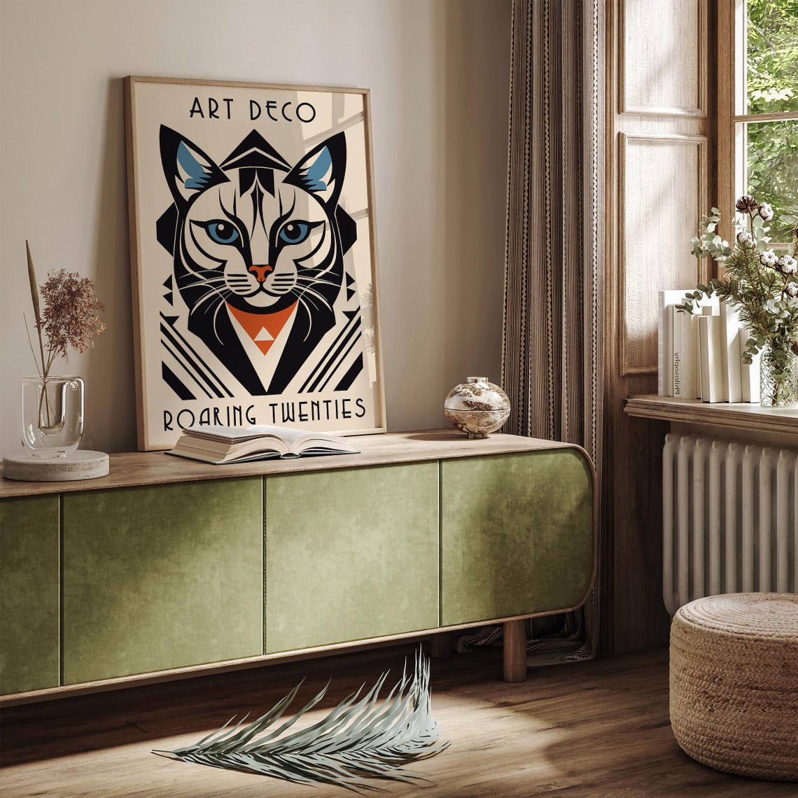 Art Deco Cat Head Blue Eyes Roaring Twenties Geometric Poster - Image 2