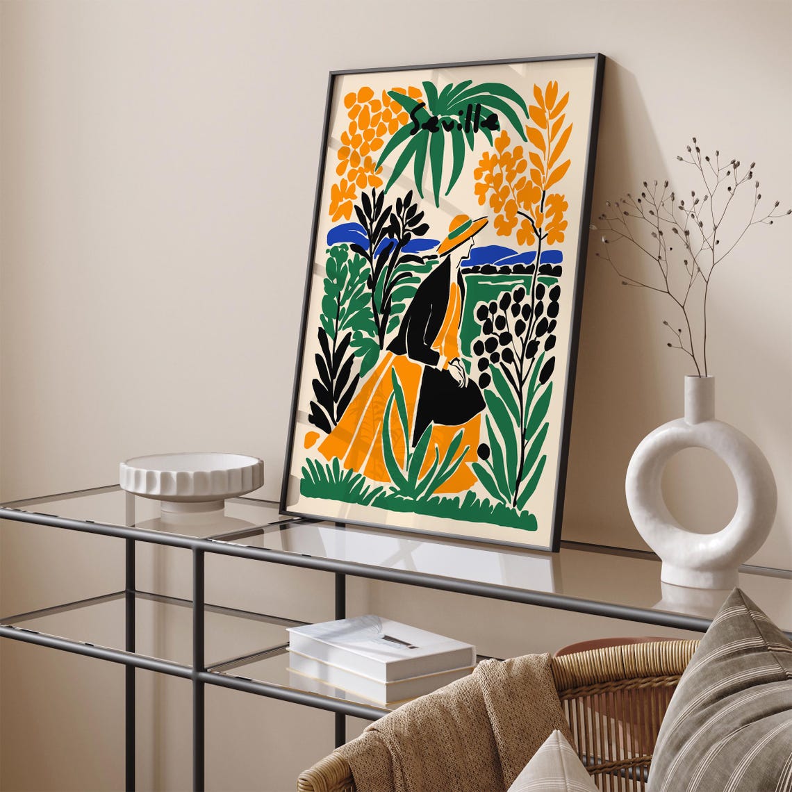 Seville Retro Travel Poster With Woman in a Sunlit Garden Scene - Image 4