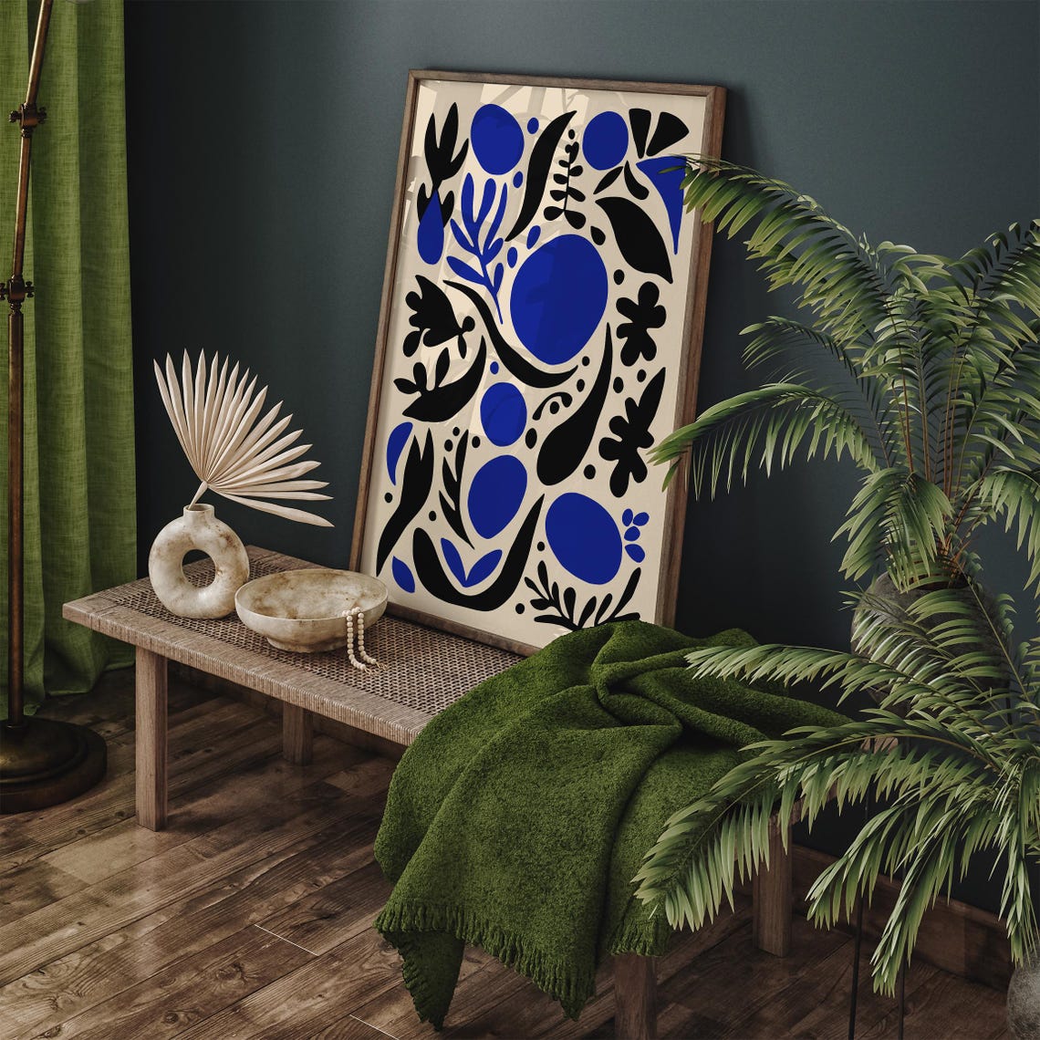 Matisse Inspired Blue Black Abstract Organic Paper Cutout Poster - Image 5