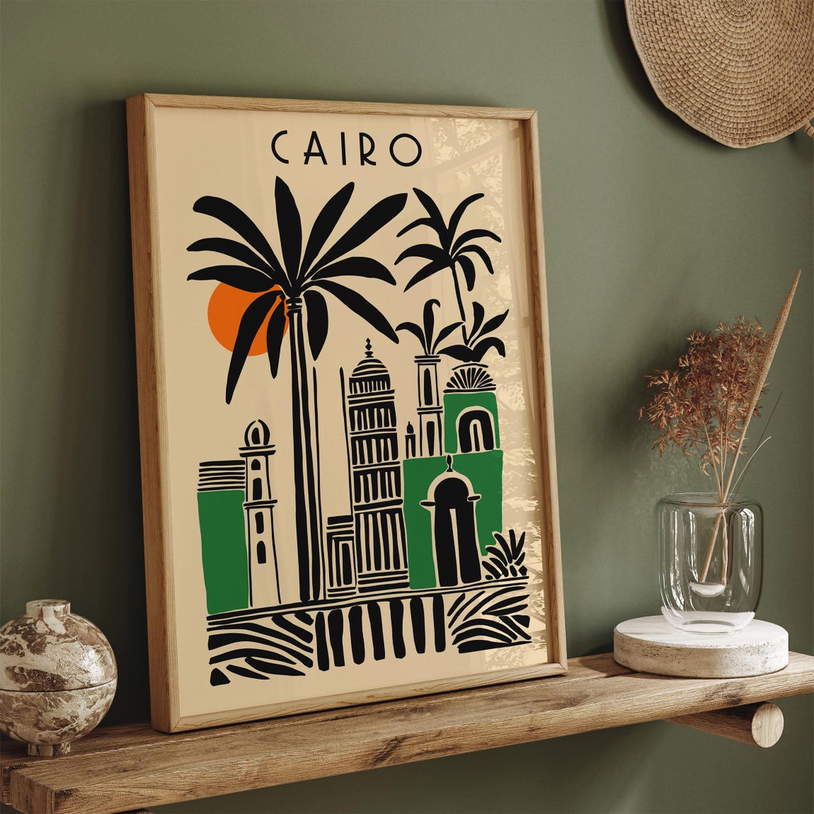 Cairo Egypt Mosque Minaret Palm Trees Retro Vintage Travel Poster - Image 3