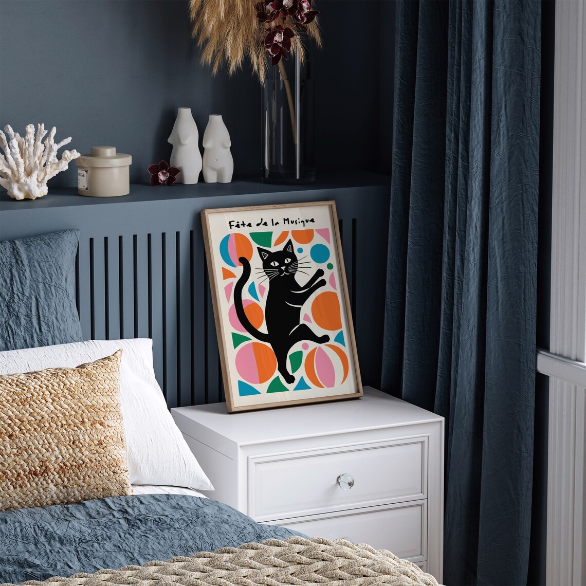 Fête de la Musique Black Cat Dancing Colorful Geometric Art Poster - Image 6