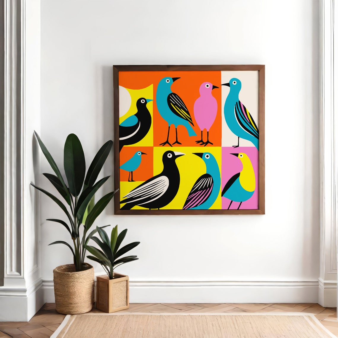 Pop Art Colorful Birds Grid Mid Century Modern Square Poster - Image 6