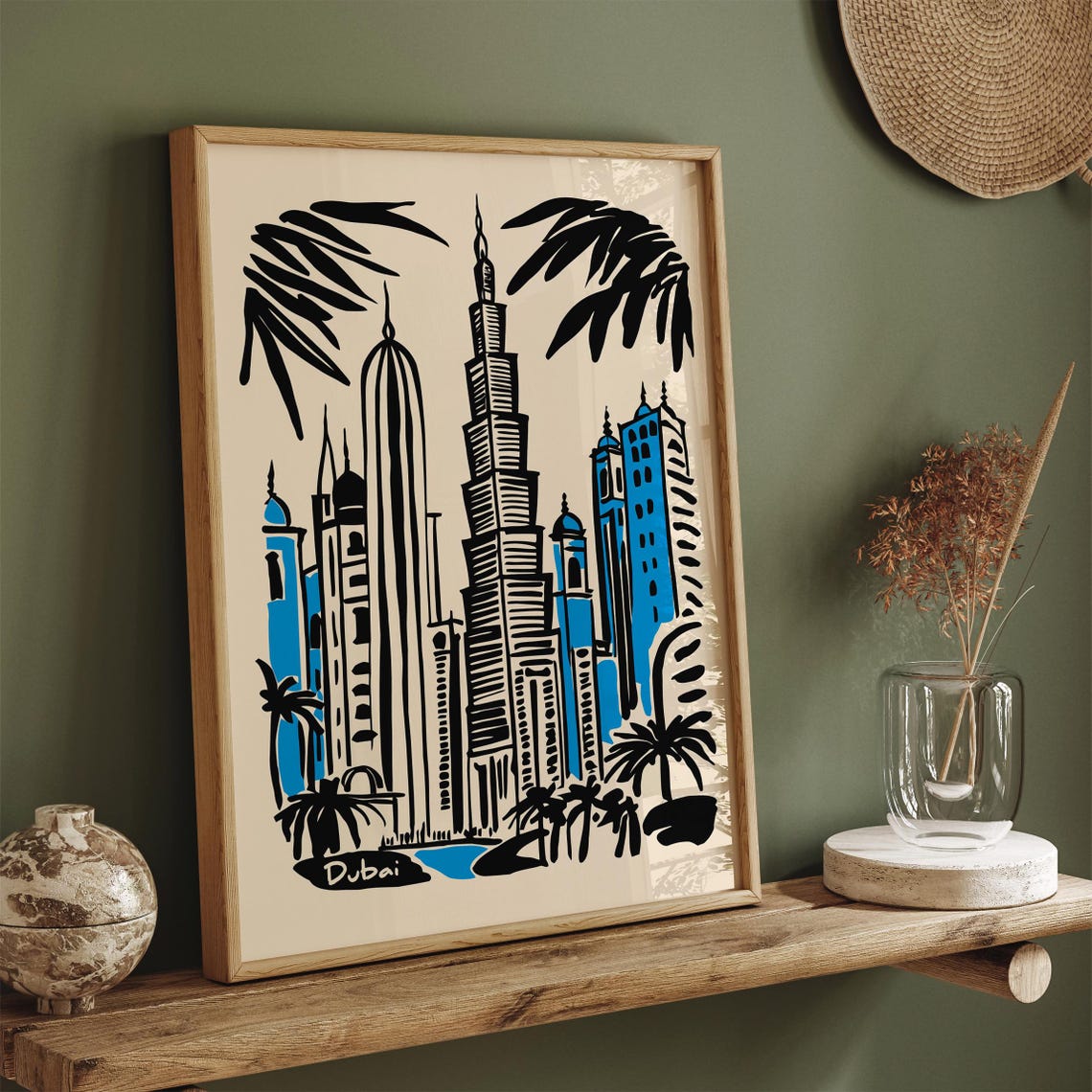 Dubai Burj Khalifa Blue Daytime Skyline Cityscape Travel Poster