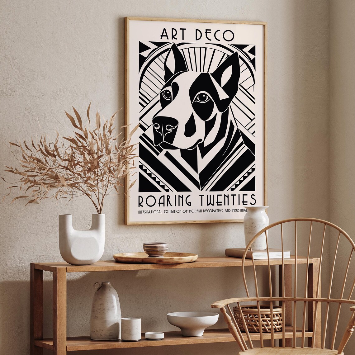 Art Deco Roaring Twenties Black and White Geometric Dog Poster - Image 3