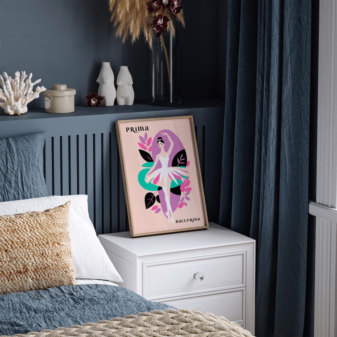 Prima Ballerina White Tutu Floral Dance Studio Illustration Poster - Image 3