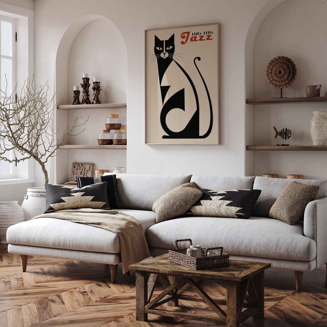 1920s 1930s Jazz Black Cat Art Deco Sleek Feline Retro Music Poster - Image 5