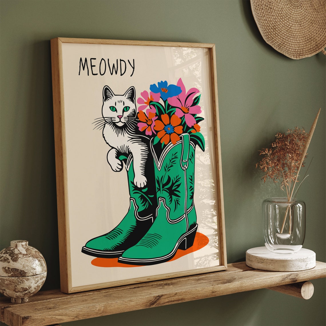 Meowdy Cat Cowboy Poster Country Music Print Funny Cat Poster Whimsical Cat In Cowboy Boots Wall Art Retro Cowboy Cat Kids Room Decor - Image 2