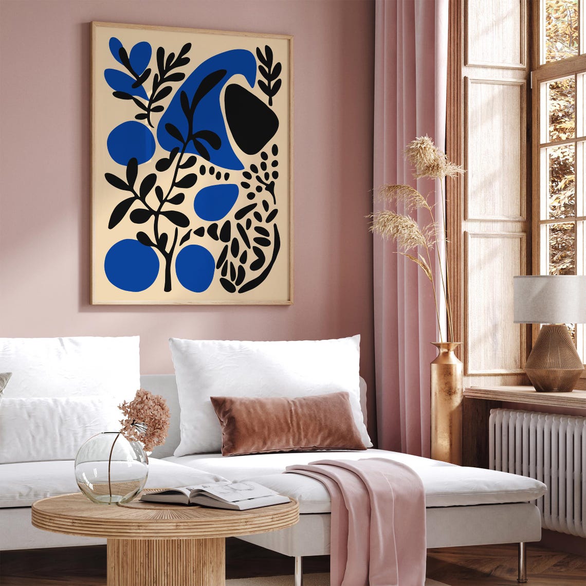 Blue Black Abstract Floral Shapes Modern Boho Botanical Print - Image 2