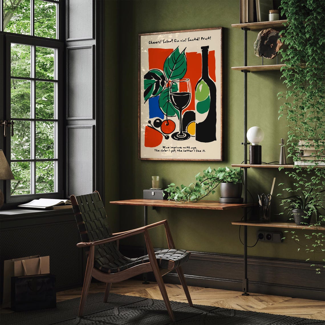 Cheers Wine Lovers Modern Abstract Red Wine Glass Kitchen Poster - Image 3