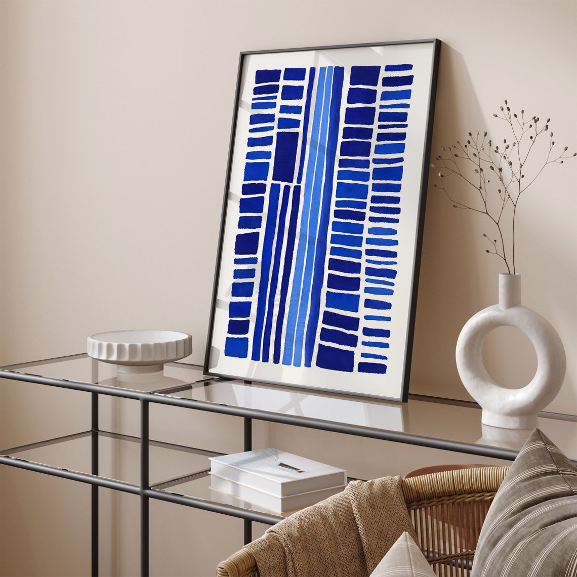 Abstract Indigo Blue Stripes and Blocks Modern Interior Poster - Image 6