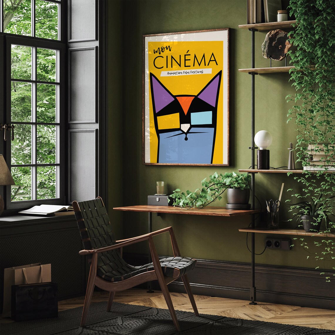 Mon Cinema Animation Film Festival Yellow Cat Face Retro Poster - Image 4