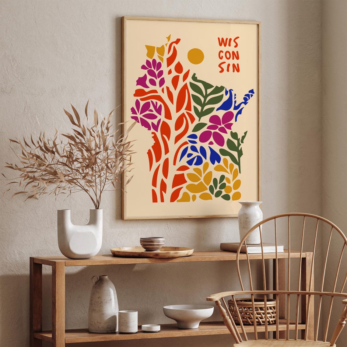 Wisconsin State Map Colorful Botanical Floral Nature Art Poster - Image 2