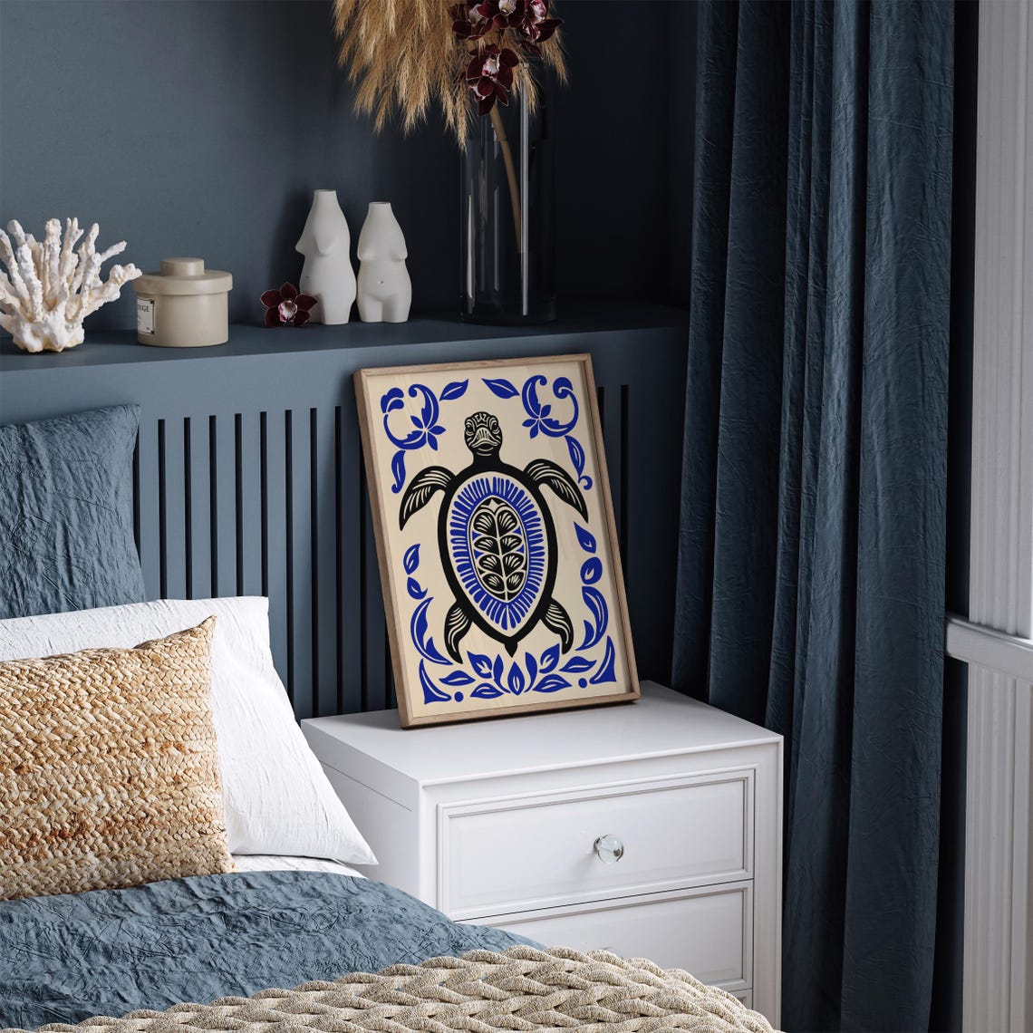 Blue Black Tribal Sea Turtle Ocean Coastal Bohemian Wall Decor Poster - Image 4