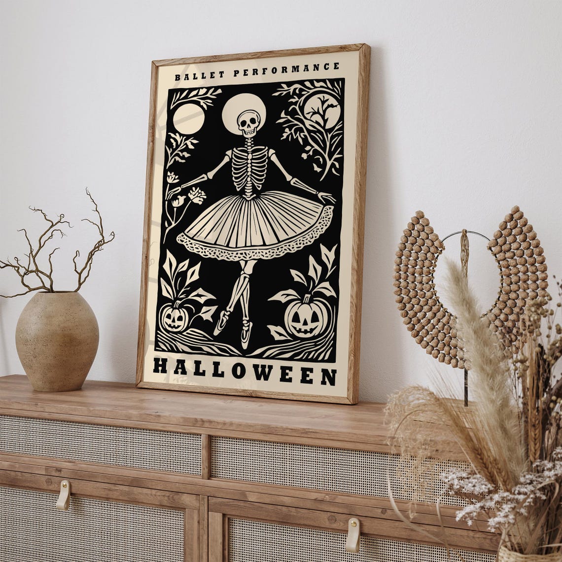 Vintage Ballet Performance Halloween Cream Skeleton Ballerina Poster - Image 5