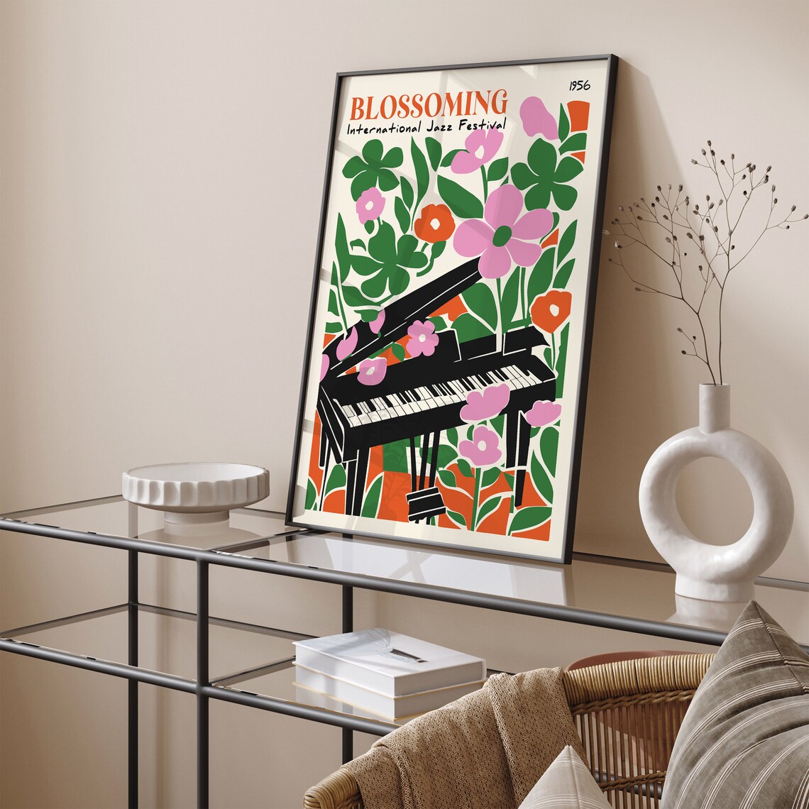 Blossoming 1956 International Jazz Festival Piano Flowers Poster - Image 3