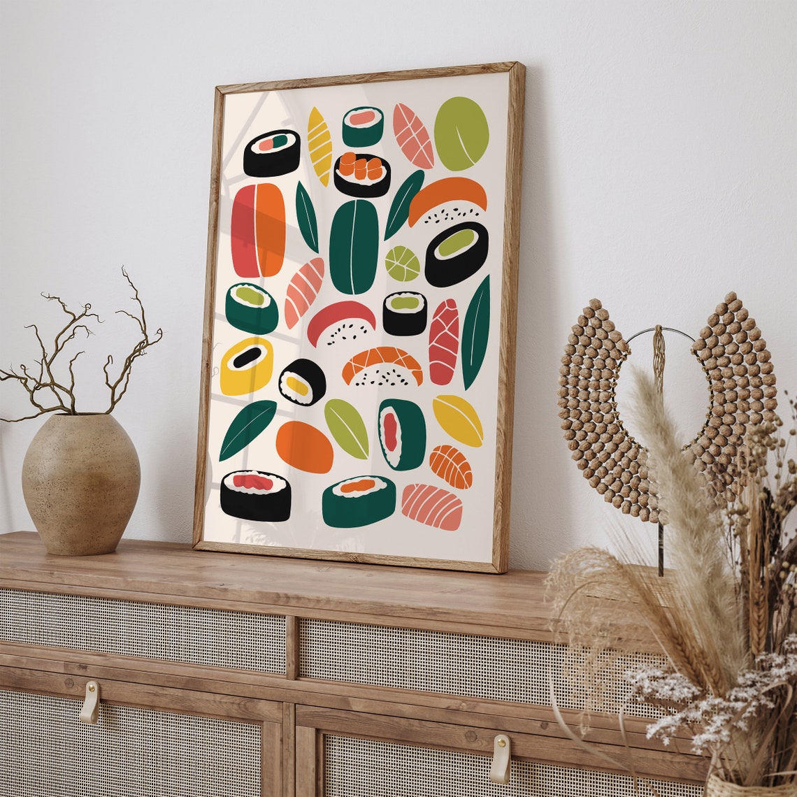 Colorful Japanese Sushi Rolls Kitchen Food Illustration Poster - Image 6