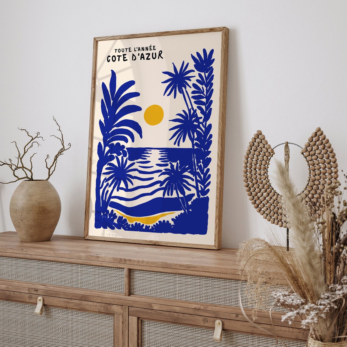 Côte d'Azur Blue Ink Beach Palms French Riviera Travel Poster - Image 4