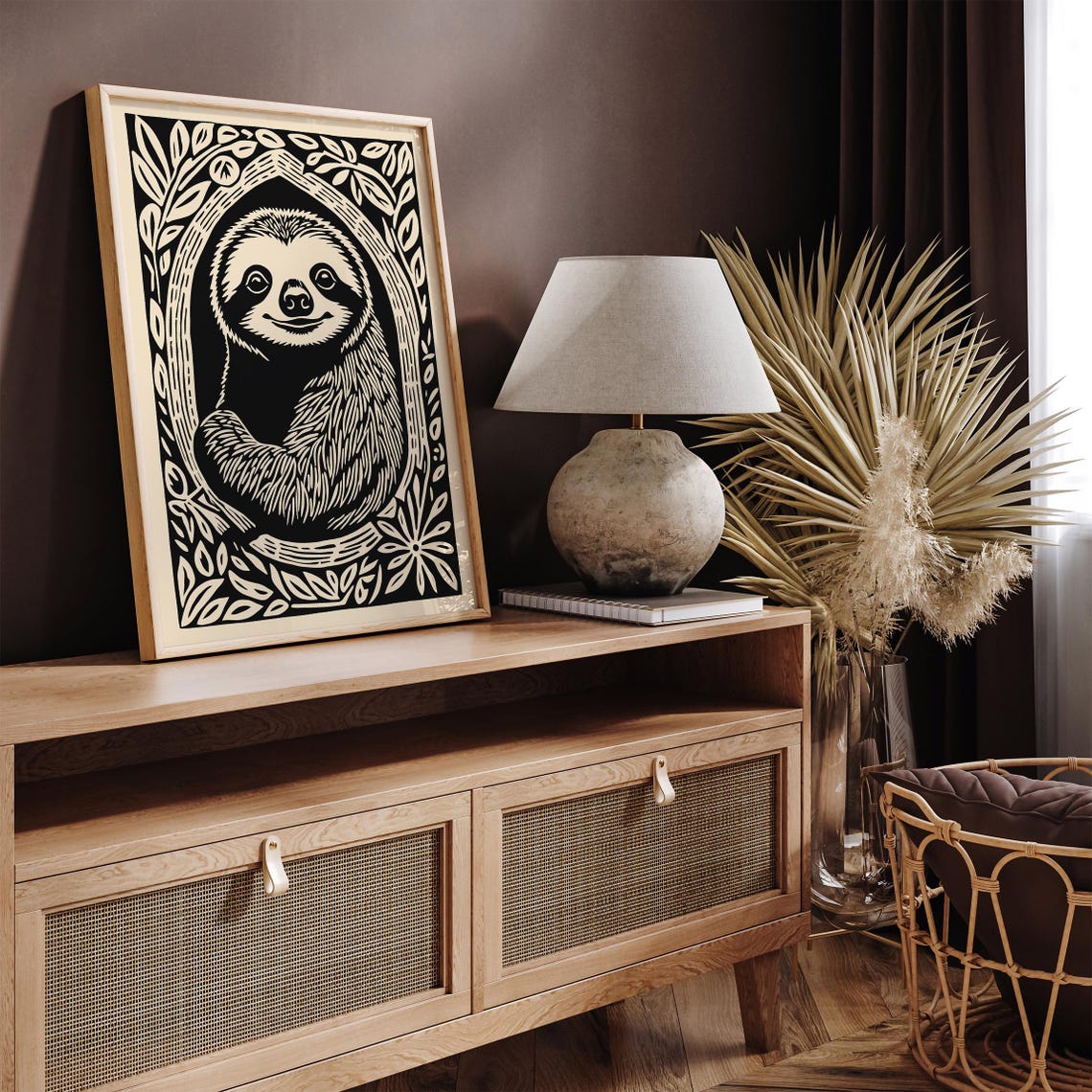 Vintage Woodcut Smiling Sloth Animal Portrait Vintage Poster - Image 3