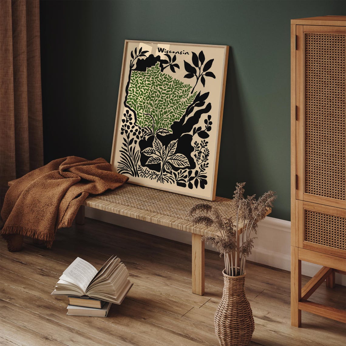 Wisconsin State Map Botanical Leaf Illustration Graphic Poster - Image 4