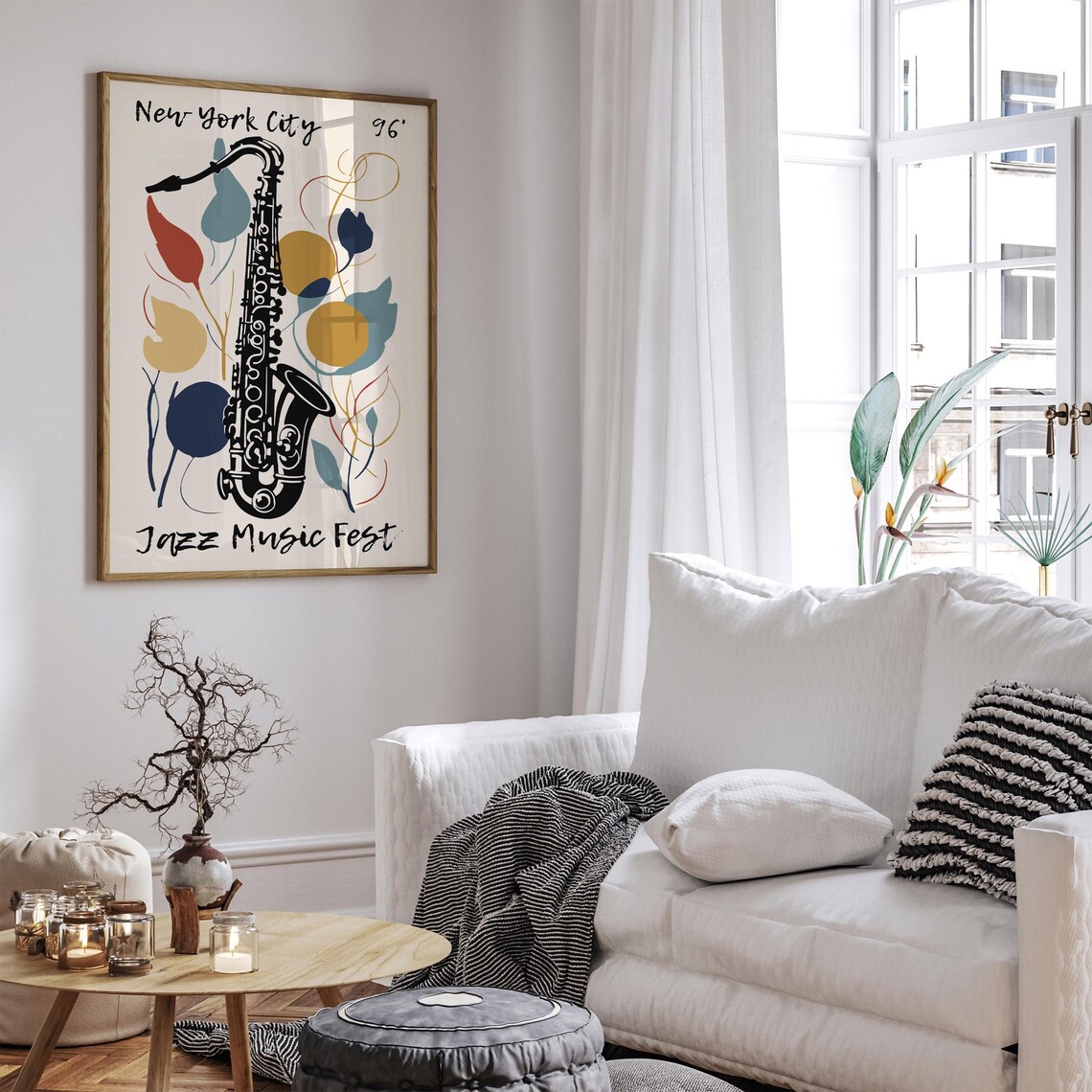 New York City 96 Jazz Music Fest Saxophone Botanical Art Poster - Image 6