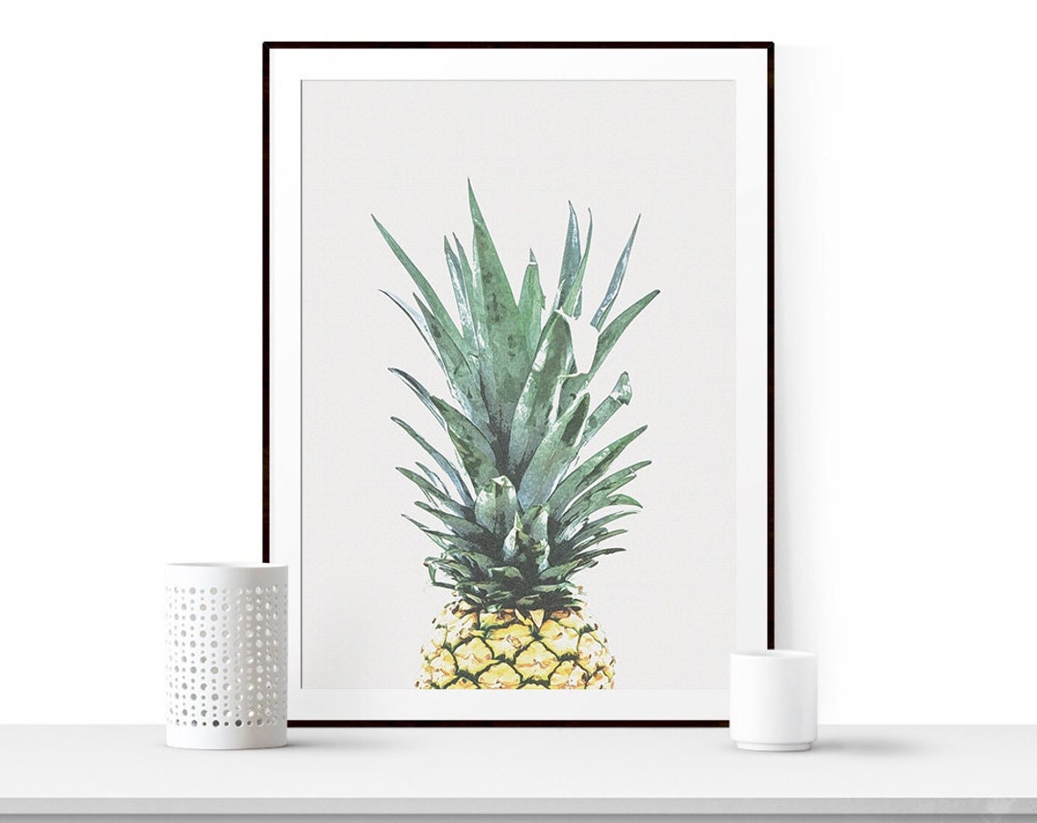 Watercolor Pineapple Fruit Minimalist Tropical Kitchen Artwork Poster