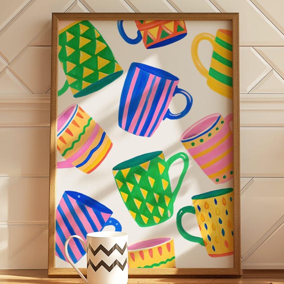 Coffee Cart Print Lover Decor Colorful Wall Art Bar Sign Dopamine Poster Kitchen