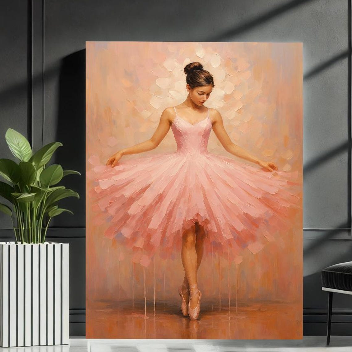 Pink Ballerina in Tutu Impressionist Ballet Romantic Dance Poster