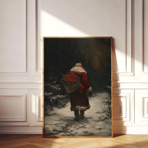Dark Christmas Wall Art Moody Christmas Decor Vintage Santa Painting Santa Claus Oil Painting Print Dark Academia Christmas Print