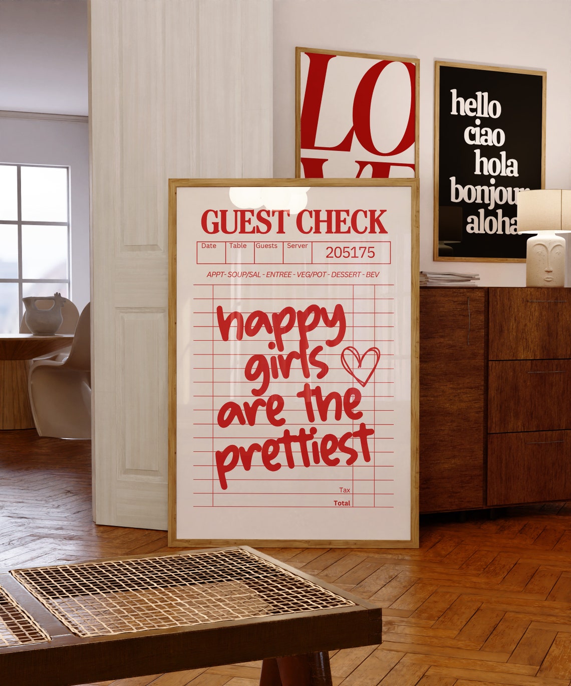 Happy Girls Are The Prettiest Guest Check Red Kitchen Poster - Image 2