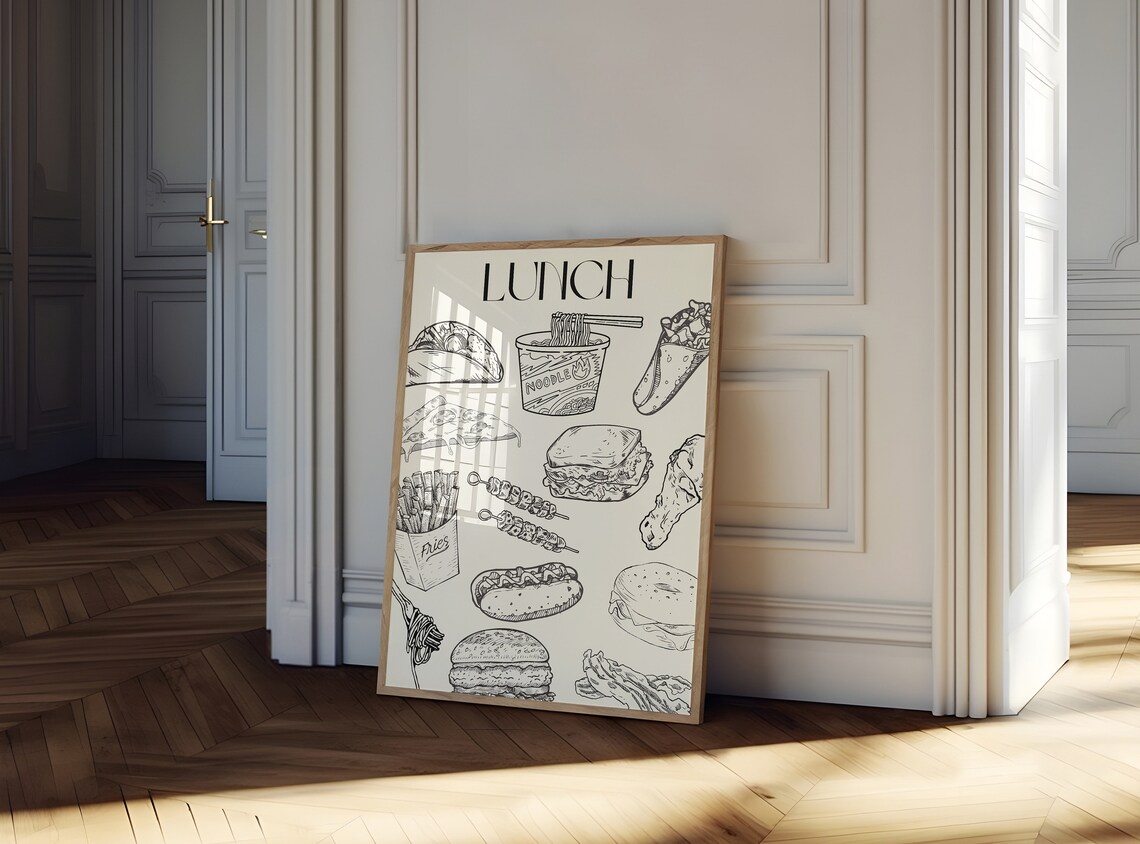 Lunch Food Sketch Black Line Art Kitchen Decor Cafe Menu Poster - Image 2