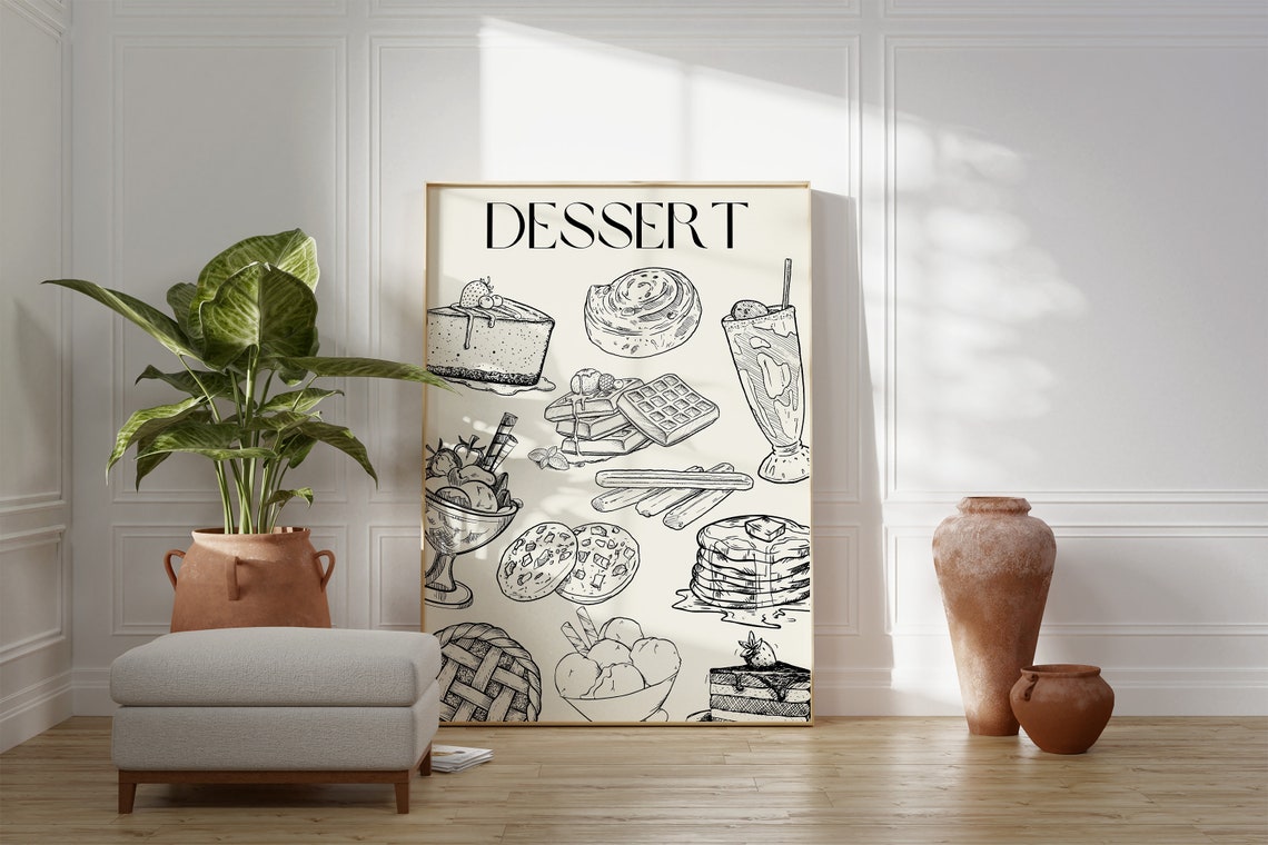 Dessert Hand Drawn Chart Cheesecake Waffles Sundae Kitchen Ink Poster - Image 3